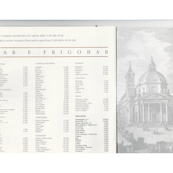 HOTEL VALADIER ROMA RISTORANTE IL VALENTINO COCKTAIL PIANOBAR ROOF GARDEN MENU - Picture 5 of 6